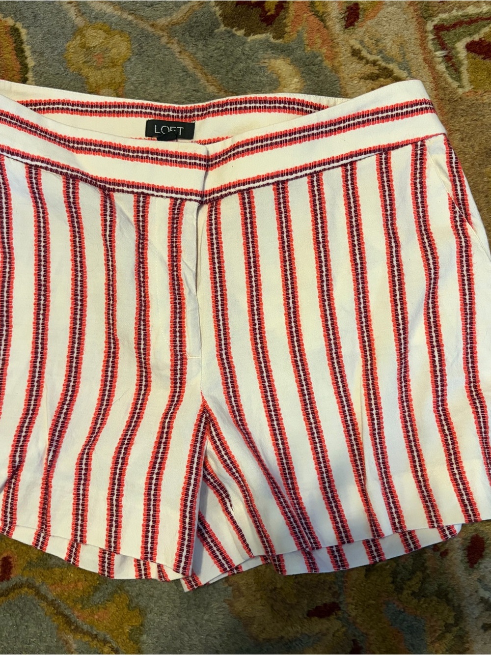 LOFT White Shorts with Red Vertical Stripes